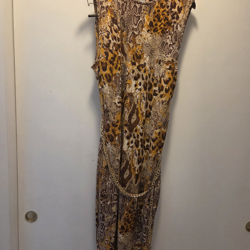 New York & Company Brown and Yellow Print Maxi